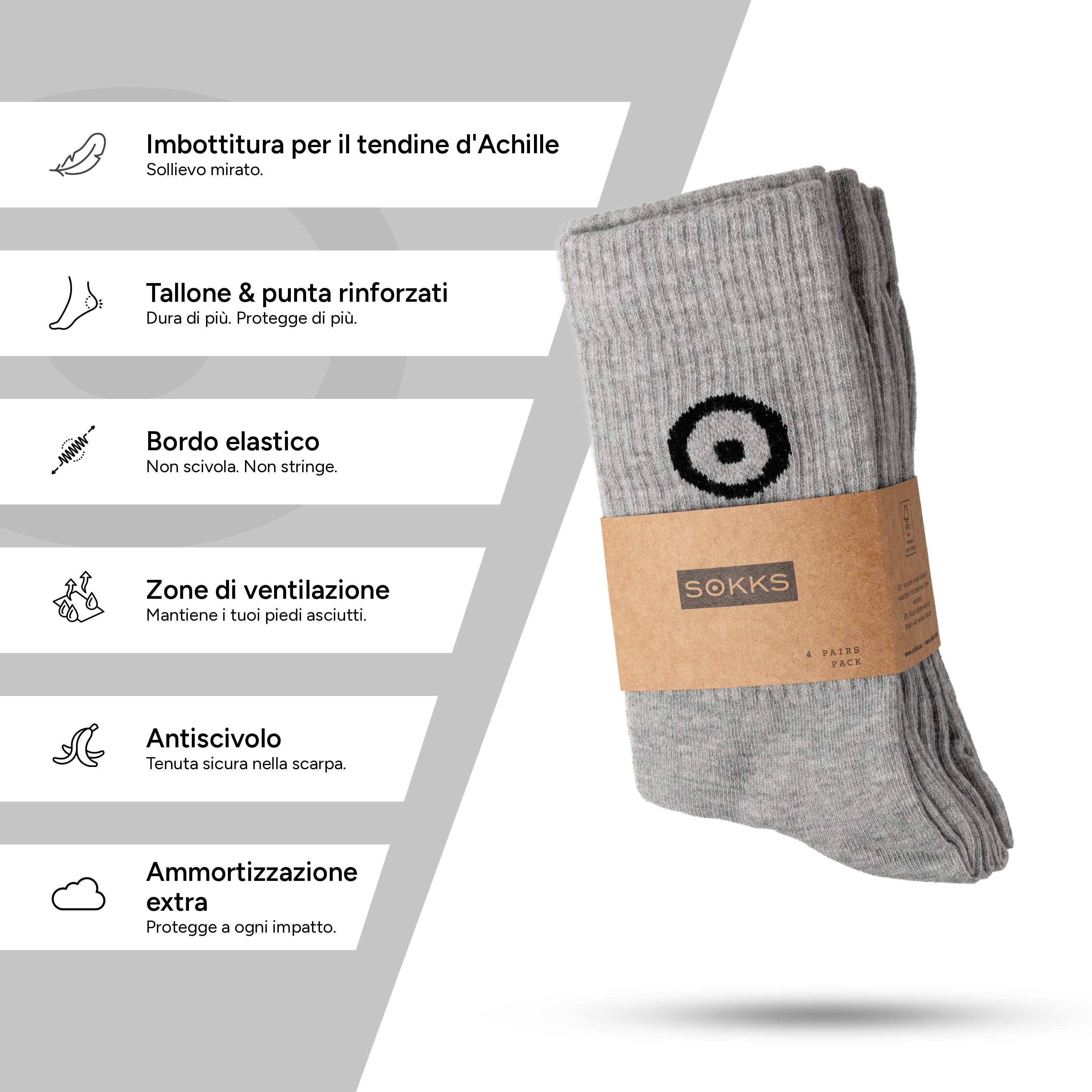 SOKKS Calzini Sportivi Logo Grigio in Cotone — Vista 4