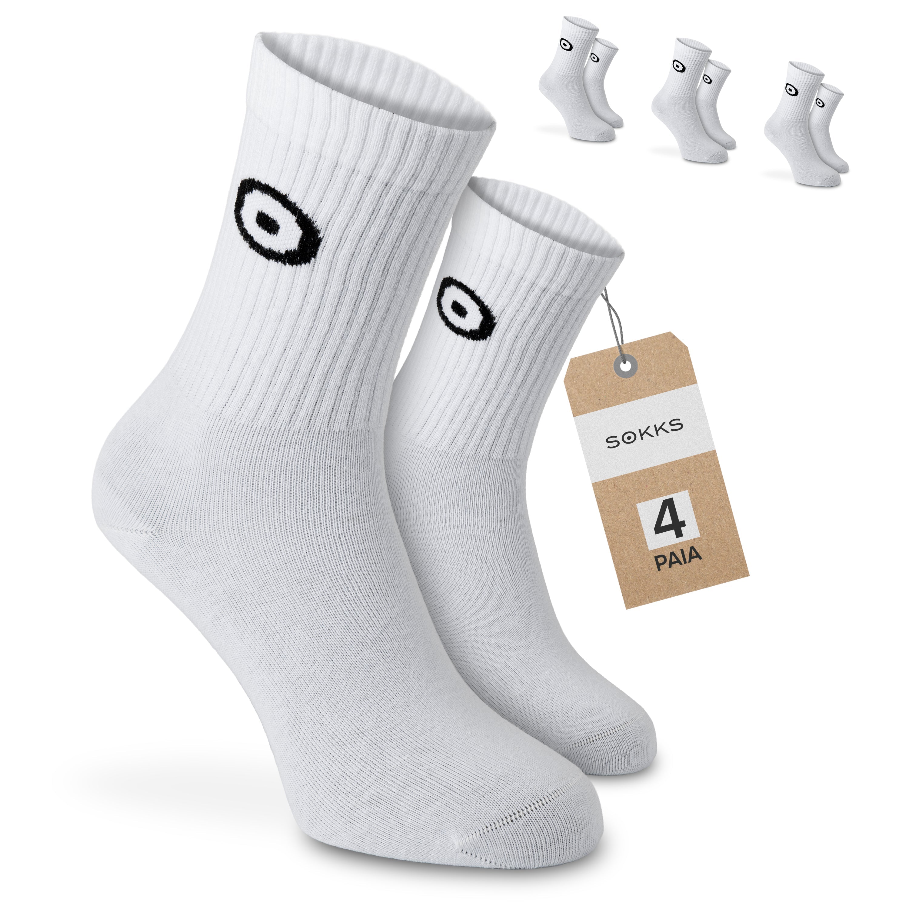 SOKKS Calzini Sportivi Logo Bianco in Cotone — Set da 4 paia