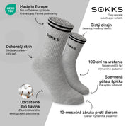 SOKKS Športové ponožky Sivé s nápisom z bavlny — Výhody: Made in Europe, bio bavlna, 100 dní na vrátenie, 12-mesačná záruka proti dieram