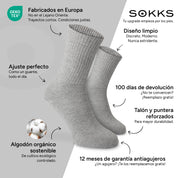 SOKKS Calcetines de Tenis Altos Gris de Algodón — Ventajas: Fabricados en Europa, algodón orgánico, 100 días de devolución, 12 meses de garantía antiagujeros