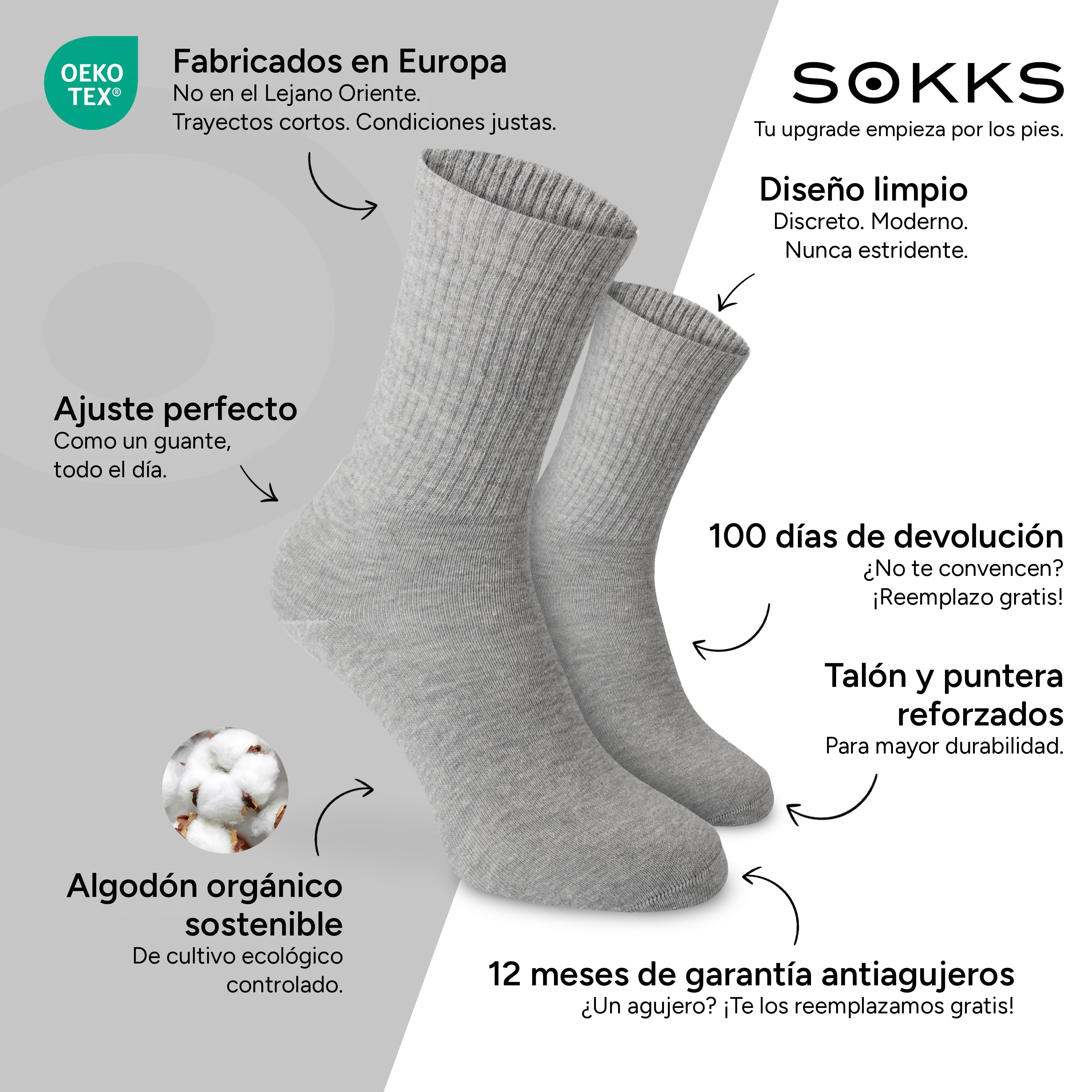 SOKKS Calcetines de Tenis Altos Gris de Algodón — Ventajas: Fabricados en Europa, algodón orgánico, 100 días de devolución, 12 meses de garantía antiagujeros