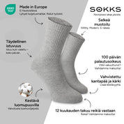 SOKKS Korkeat tennissukat Harmaat, puuvillaa — Edut: Made in Europe, luomupuuvilla, 100 päivän palautusoikeus, 12 kuukauden takuu reikiä vastaan