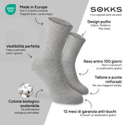 SOKKS Calze da Tennis Alte Grigio in Cotone — Vantaggi: Made in Europe, cotone biologico, reso entro 100 giorni, 12 mesi di garanzia anti-buchi