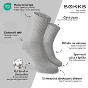 SOKKS Vysoké tenisové ponožky Sivé z bavlny — Výhody: Made in Europe, bio bavlna, 100 dní na vrátenie, 12-mesačná záruka proti dieram