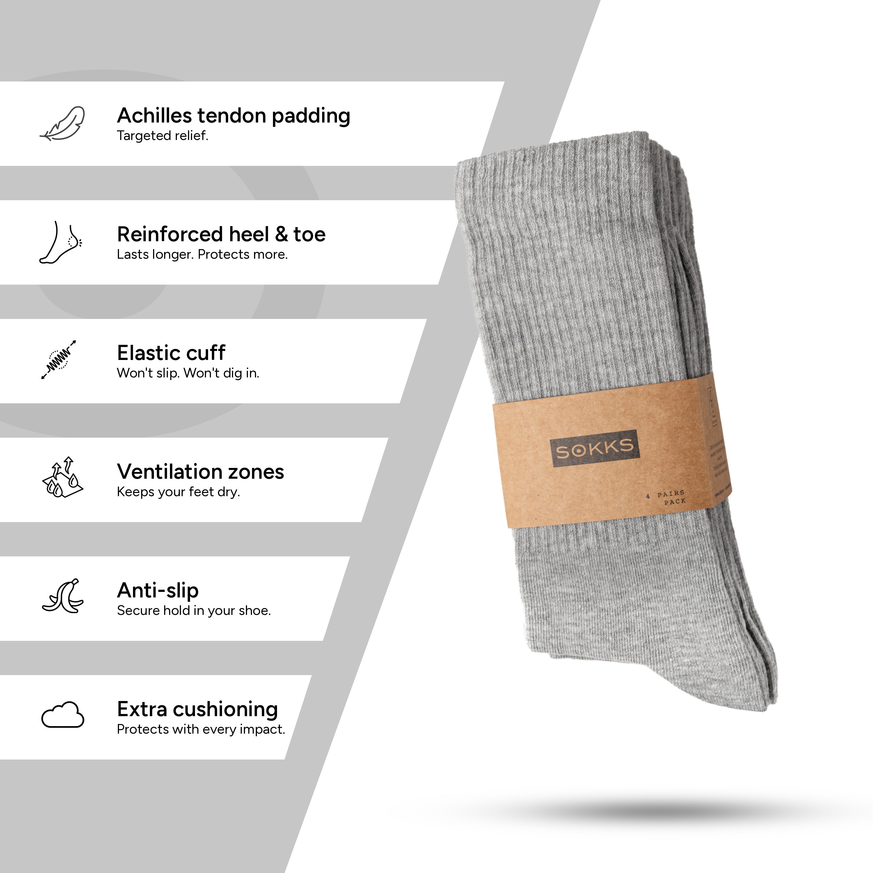 SOKKS Crew Tennis Socks Grey in Cotton — View 4