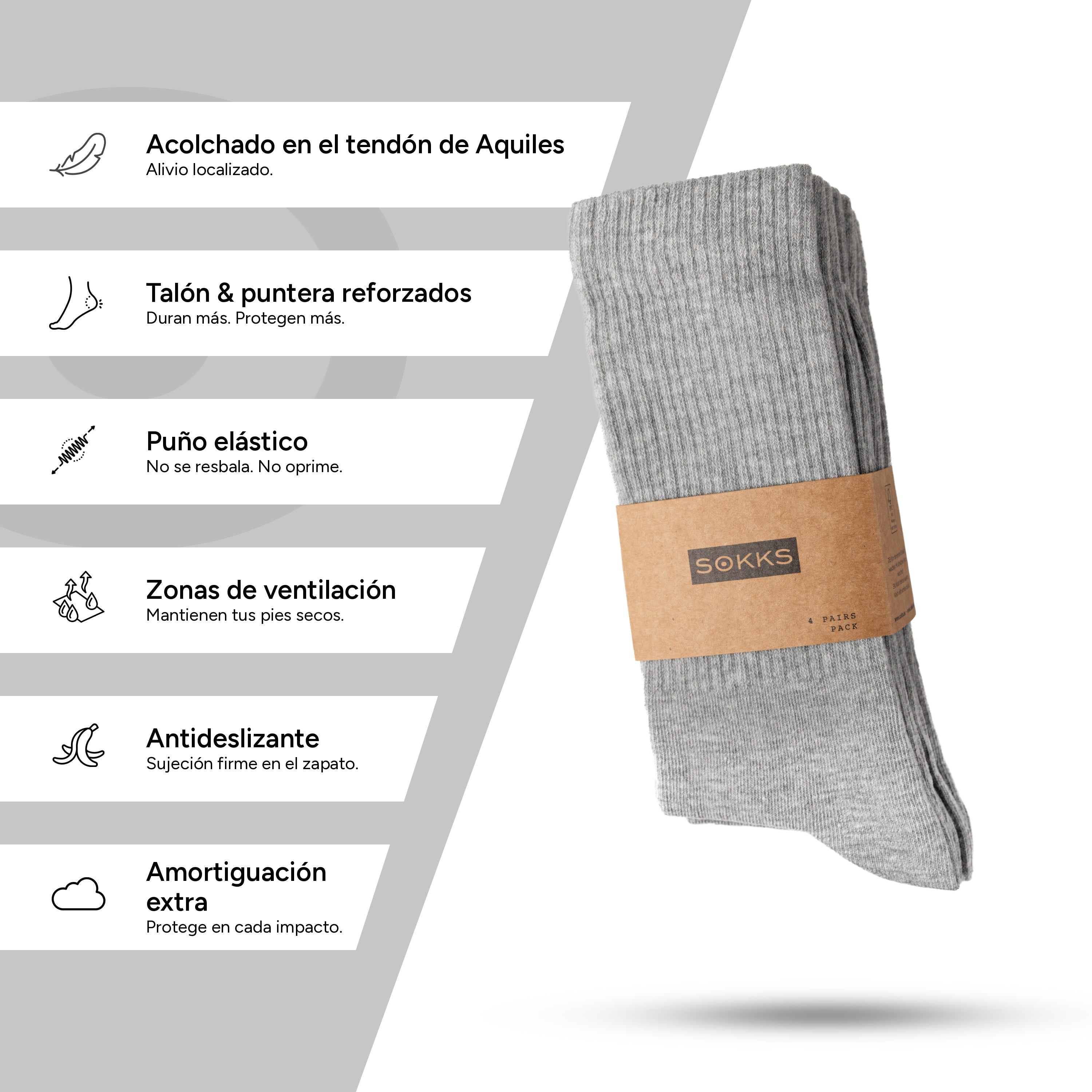 SOKKS Calcetines de Tenis Altos Gris de Algodón — Vista 4