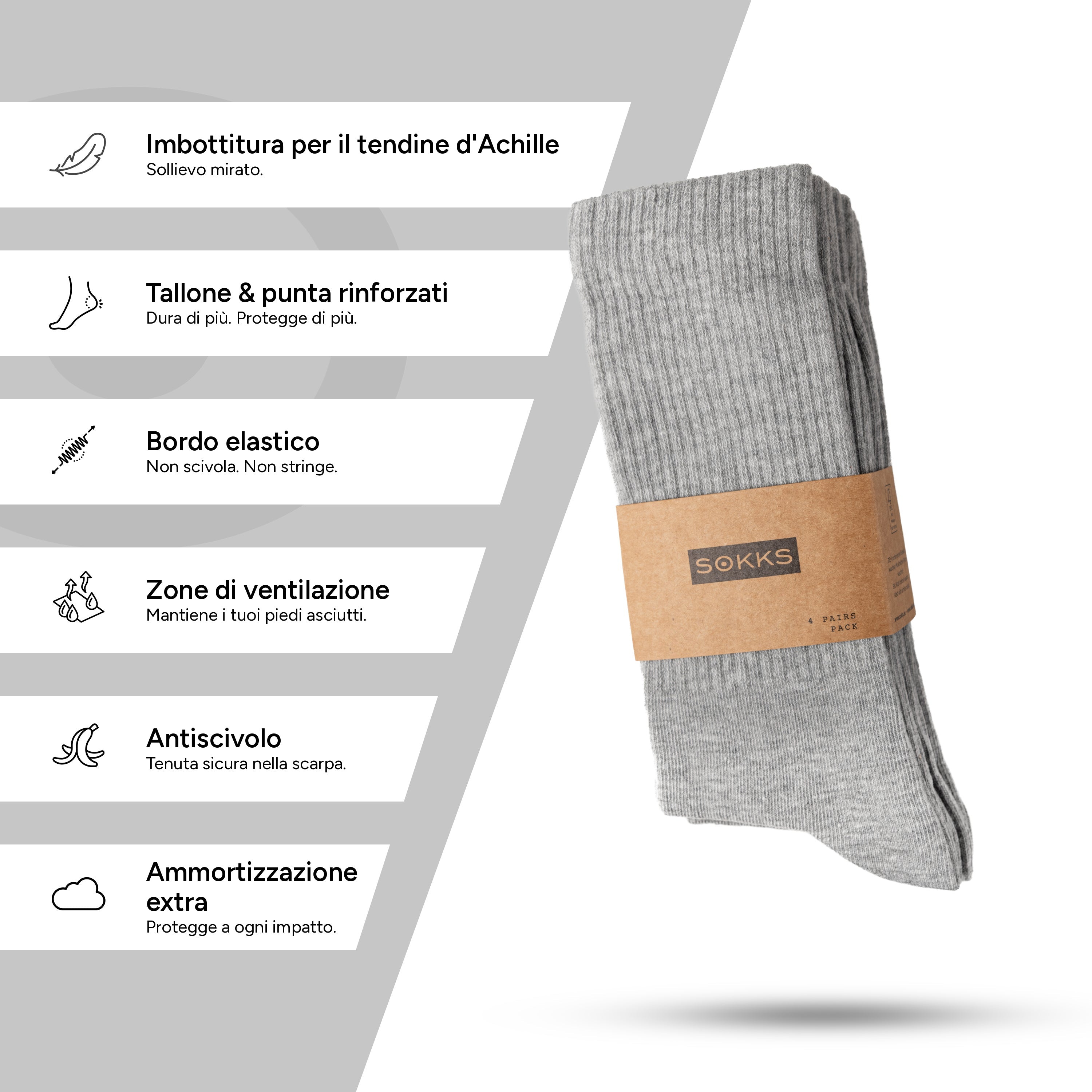 SOKKS Calze da Tennis Alte Grigio in Cotone — Vista 4