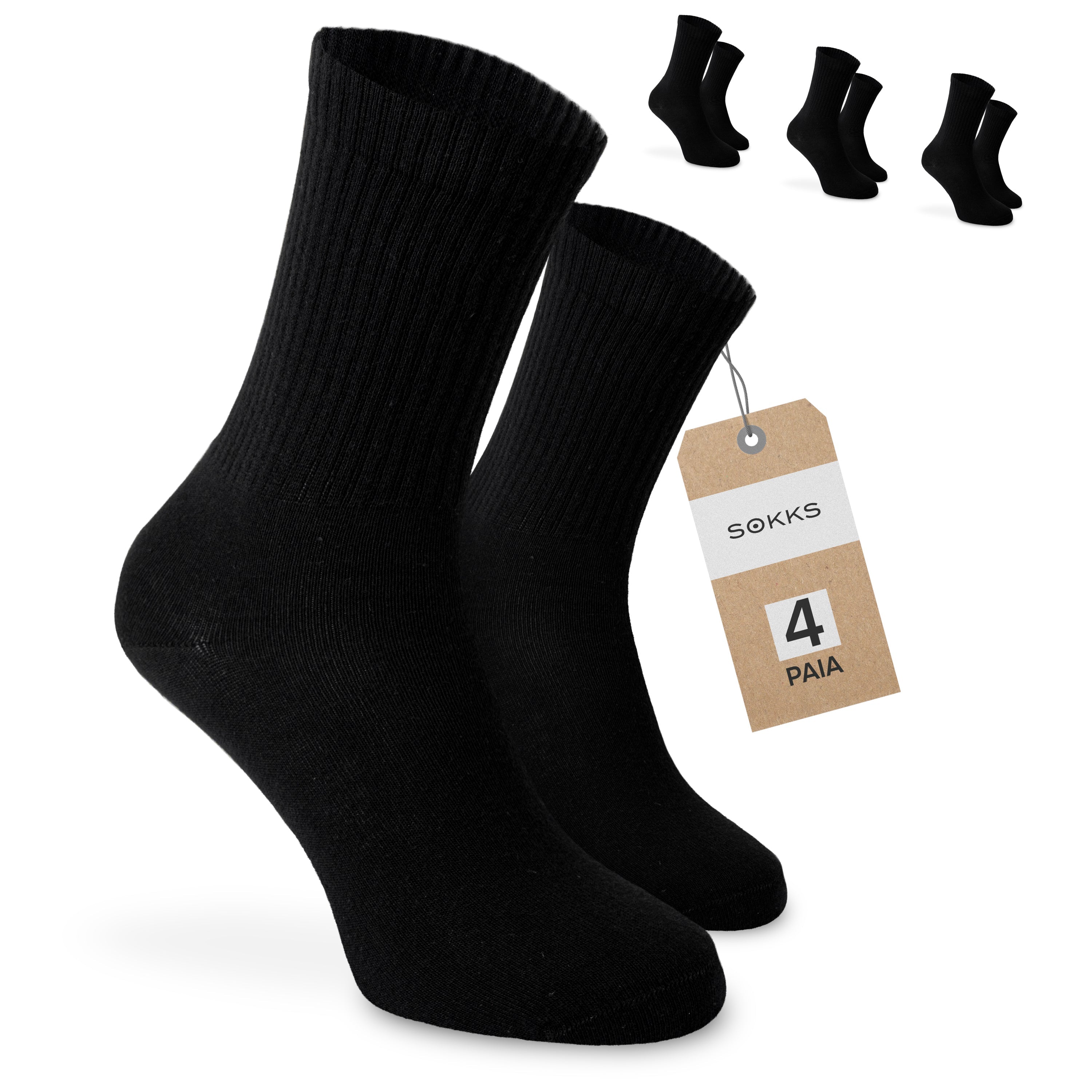 SOKKS Calze da Tennis Alte Nero in Cotone — Set da 4 paia