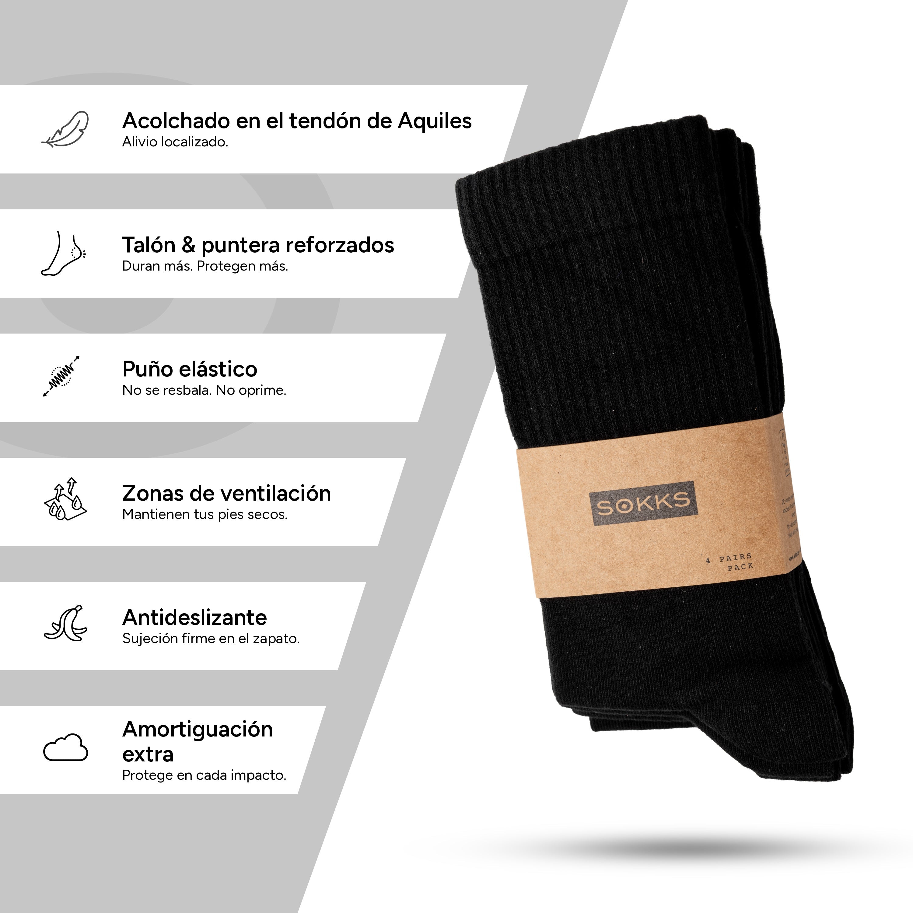 SOKKS Calcetines de Tenis Altos Negro de Algodón — Vista 4