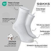 SOKKS Vysoké tenisové ponožky Bílé z bavlny — Výhody: Made in Europe, bio bavlna, 100 dní na vrácení, 12měsíční záruka proti dírám