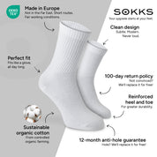 SOKKS Crew Tennis Socks White in Cotton — Benefits: Made in Europe, organic cotton, 100-day return policy, 12-month anti-hole guarantee