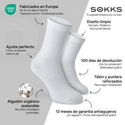 SOKKS Calcetines de Tenis Altos Blanco de Algodón — Ventajas: Fabricados en Europa, algodón orgánico, 100 días de devolución, 12 meses de garantía antiagujeros