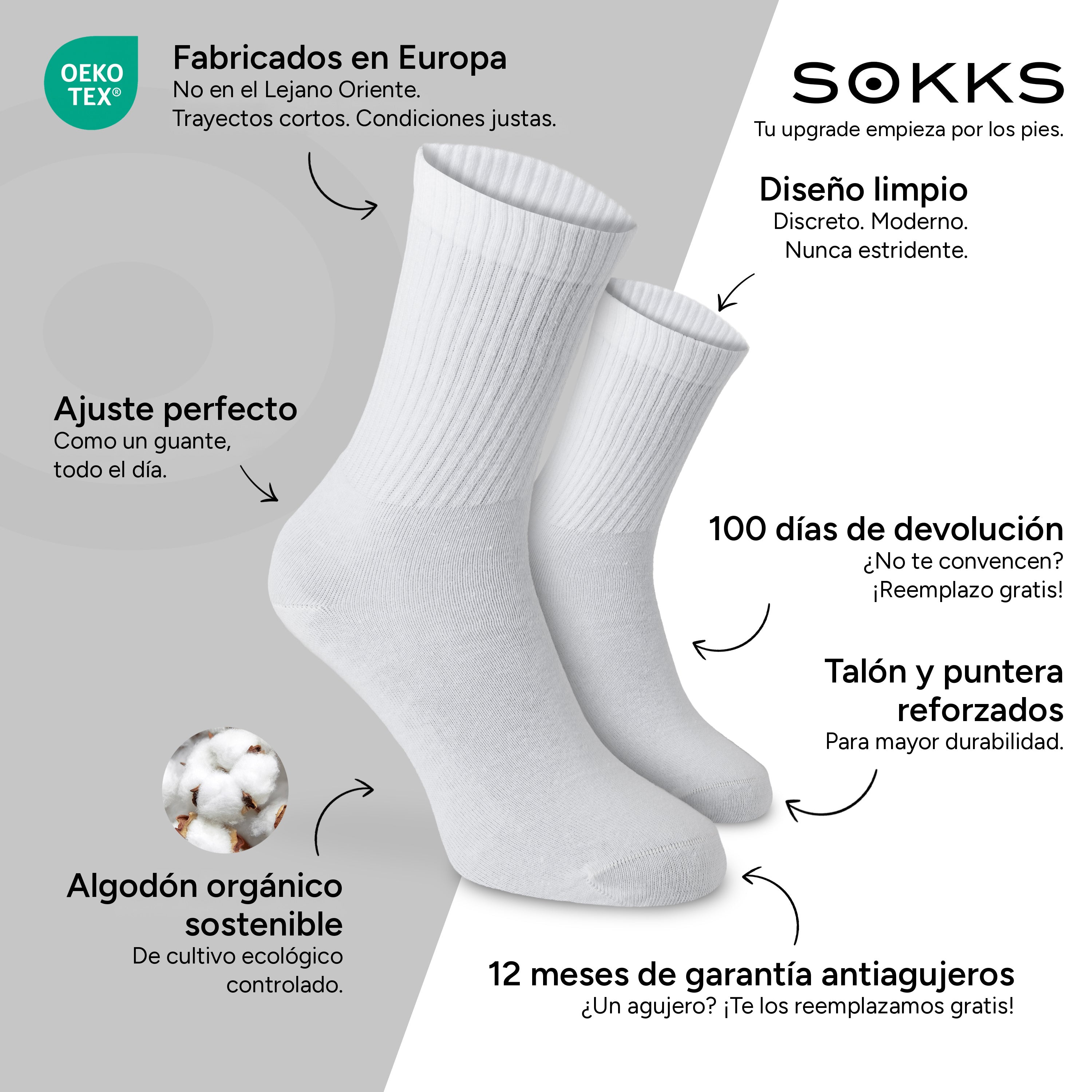 SOKKS Calcetines de Tenis Altos Blanco de Algodón — Ventajas: Fabricados en Europa, algodón orgánico, 100 días de devolución, 12 meses de garantía antiagujeros