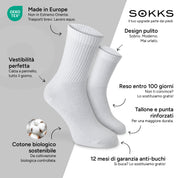 SOKKS Calze da Tennis Alte Bianco in Cotone — Vantaggi: Made in Europe, cotone biologico, reso entro 100 giorni, 12 mesi di garanzia anti-buchi