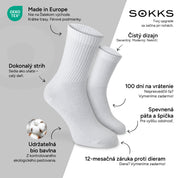 SOKKS Vysoké tenisové ponožky Biele z bavlny — Výhody: Made in Europe, bio bavlna, 100 dní na vrátenie, 12-mesačná záruka proti dieram