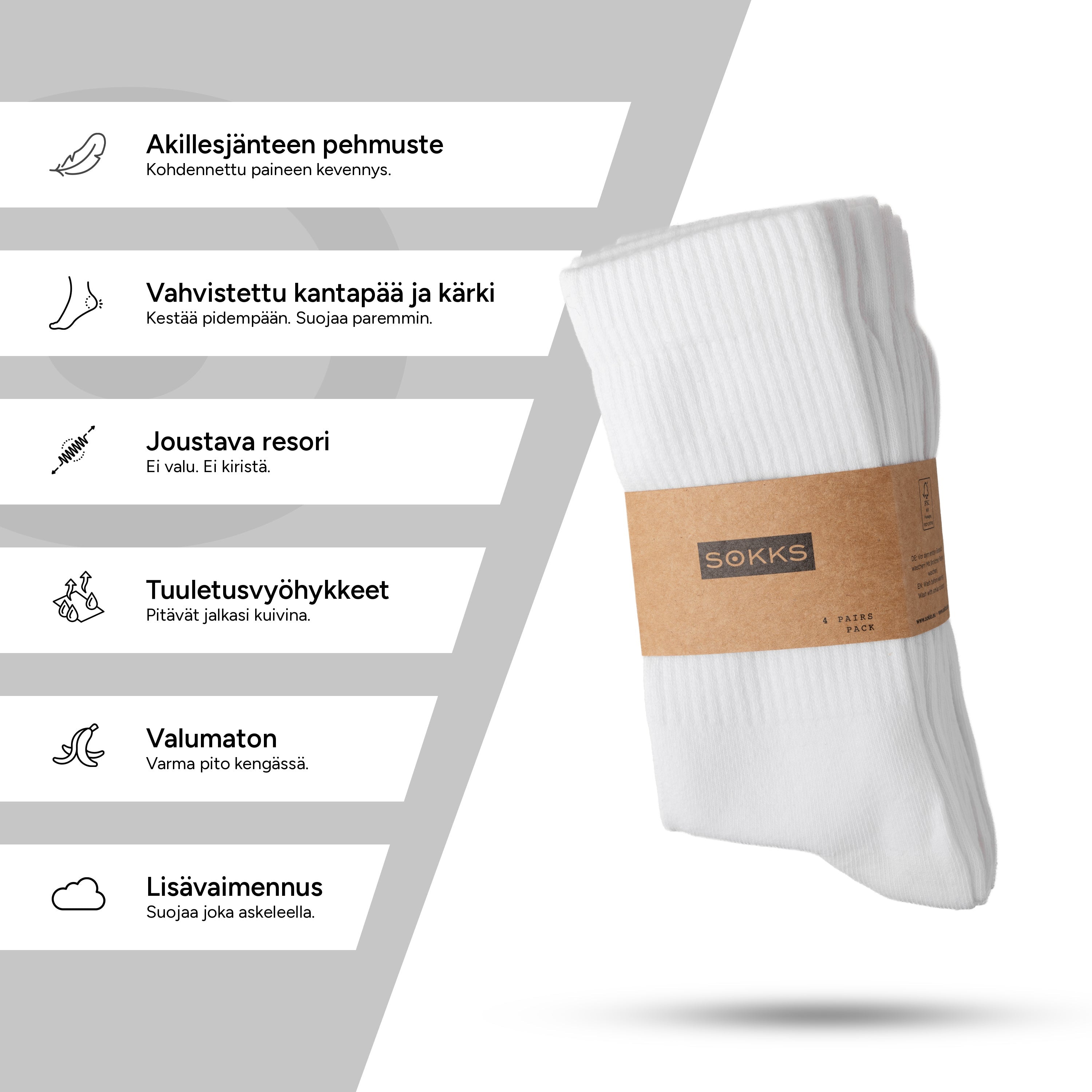 SOKKS Korkeat tennissukat Valkoiset, puuvillaa — Näkymä 4